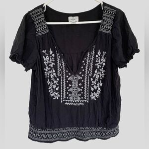 American Eagle Boho Embroidered Top | Navy Blue | Women’s Medium